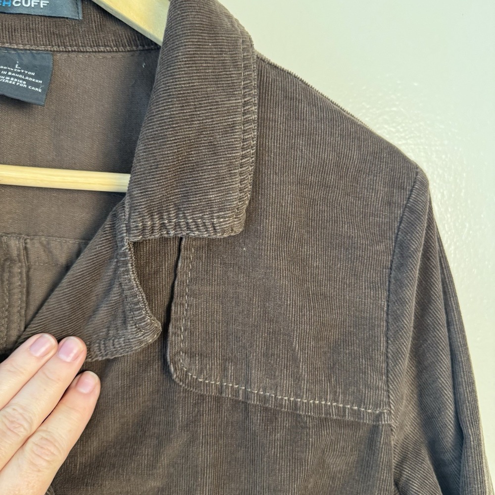 French Cuff Women's Sz Large Brown Corduroy Lightweight Jacket Collar Button Up - Picture 5 of 9